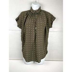 Madewell Central Drapey Popover Shirt in Grid Dot Olive Green Extra Small XS